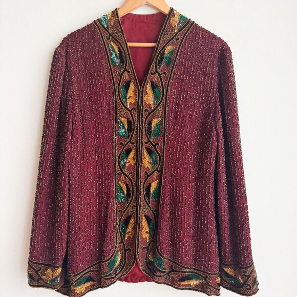 Vintage Beaded Embellished Unique Silk Jacket M - Picture 2 of 13